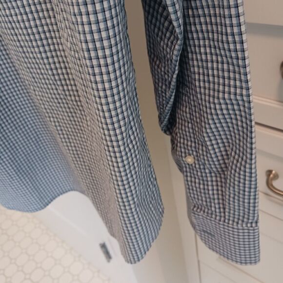 Mens Michael Kors Button Down Shirt Checked Blue White - Picture 9 of 13